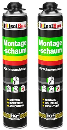 Isolbau - Bauschaum Montageschaum 2 x 750 ml PU-Schaum 1K Pistolenschaum Zargenschaum - Isolierung Abdichtung für Innen und Außen