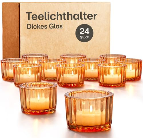 Praknu 24 Teelichthalter Glas Kerzenhalter Gold - Ø 5,5cm Elegante Teelichtgläser als Tischdekoration Hochzeit oder Geburtstagsfeier
