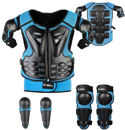 Armatura Moto Per Bambini,5 Pezzi Set Di Armatura Da Moto Protezione Di Motocross Per Bambini Ginocchiere Traspiranti Gomito Pettorina Per Tutti I Terreni, Ciclismo, Sci, Pattinaggio black red blue