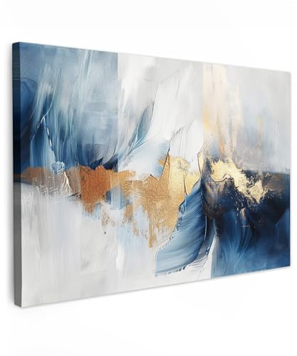 MuchoWow© Laminas Cuadros de Salon para Dormitorio Lienzos Decoración Pared | 90x60 cm - Cuadro Habitacion Decoracion Oro - Azul - Acuarela - Arte - Moderno