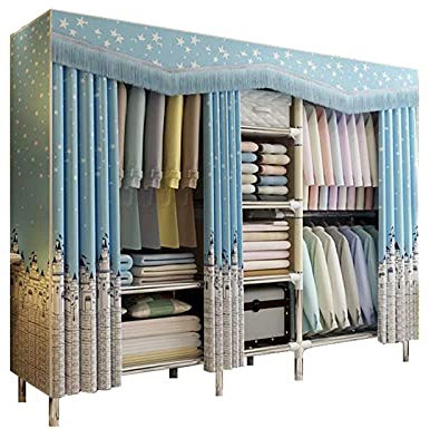 BOKNI Offener Kleiderschrank, supergroßer Kleiderschrank für Schlafzimmer, einfacher Vorhang mit Quasten (Größe: 180 x 203 x 45 cm, Farbe: C)