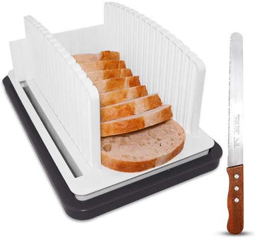SliceElite Trancheuse à pain pour pain fait maison avec largeur réglable – Tranches sans effort et uniformes, se replie à plat pour un rangement compact, plateau ramasse-miettes intégré et couteau à