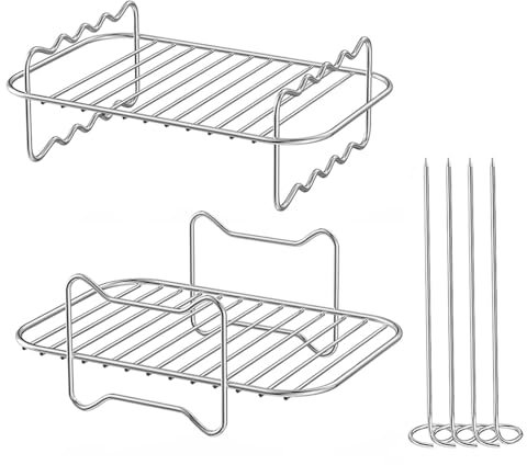 2 PCS Air Fryer Rack, Air Fryer Accessories for Ninja Foodi AF300UK, 10.4L Dual Air Fryer, Ninja Air Fryer Racks with 5 Kebab Skewers, 304 Stainless Steel Grill Rack
