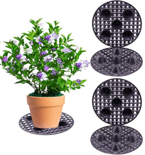 Lot de 4 dessous de pot pour plantes en pot - Rond - Grille de drainage - Protection des racines des plantes - Intérieur et extérieur - 20 cm