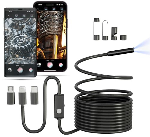HertzEagle Endoscope Camera with Light Compatible with iPhone and Android, 16.5ft IP67 Waterproof Snake Camera, Borescope, 8 Adjustable Lights