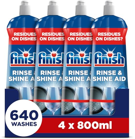 Finish Dishwasher Rinse & Shine Aid, Fresh, 3.2L (800ml x 4 pck), Ultimate Clean & Diamond Shine, Glass Protection, Spot Prevention, Better Drying vs Finish Detergent Alone