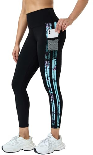 Tuspryt Leggings Damen mit Taschen,Blickdichte sportleggins Damen lang Fitnesshose Laufhose Sporthose Damen