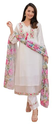 TRENDMALLS Women's Viscose Silk Embroidery A-line Kurta Pant Salwar Suit Set Kurta Set for Women