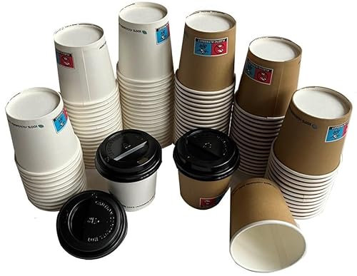 New kit bar 400 pezzi : 200 bicchierini di carta bianchi e avana, bicchiere caffe monouso in cartoncino 4OZ (100ml/120ml), bicchieri ideali per espresso da asporto con 200 coperchi coffee to go