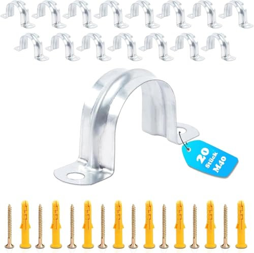 20 Stück Rohrschellen, 40mm Edelstahl 304 Metall U-Typ Rohrschelle Set mit 40 Schrauben, Befestigungsschelle Metallschellen für Befestigung der Gasrohre und Kabeln