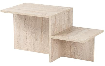 Mesa de café rústica Moderna, travertina, 80 x 40 x 40 cm, Fabricada con Tablero de partículas Recubierto de melamina 100%, Grosor: 18 mm, Espacios Modernos en casa y oficinas de