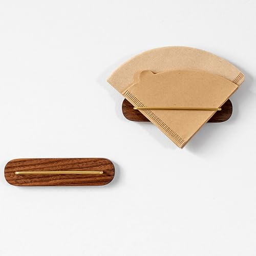 Coffee Filter Holder, Wall Mount Coffee Filter Storage with Adhesive Backing, Cone Container for V60 Paper (Walnut Brass)