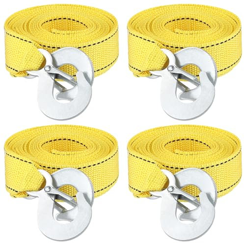 KOHAND 4 Pack 4 M Towing Rope Straps, Heavy Duty Tow Rope with Hook for Towing Car Off-Road and Other Vehicles, 3 Tonne, Yellow