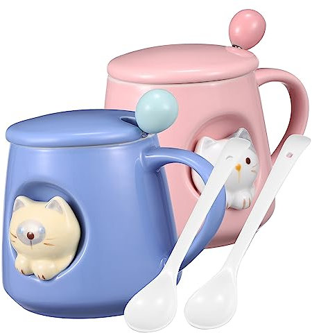 BESTOYARD 2satz Katzenbecher Keramik Süßes Design Mit Deckel Und Löffel Für Kaffee Tee Und Milch