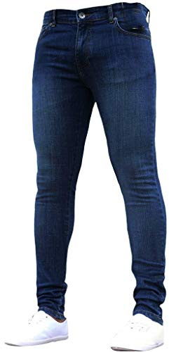 Jeans skinny da uomo, in denim elasticizzato, stile retrò, a tutta la vita, pantaloni in denim, gamba dritta, da lavoro, da motociclista, jeans in denim invecchiato, jeans casual slim fit, jeans blu