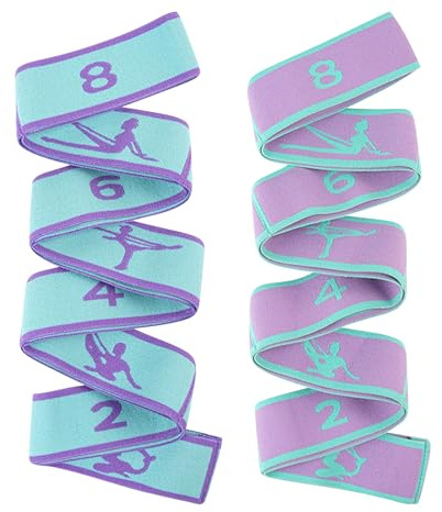 2 Stücks Yoga Stretching Band, Fitnessbänder Band Yoga Stretch Gurt mit 8 Schlaufen, Fitnessbander, Resistance Bands, Gymnastikband Elastisch für Pilates, Tanz, Effektives Dehnung
