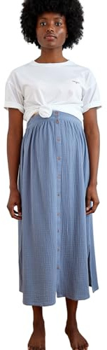 VERTBAUDET Jupe Longue de Grossesse en Gaze de Coton Bleu Ardoise 48
