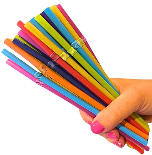 Sugarcane Straws, Flexible Black Drinking Straws for Smoothies, Milkshakes, Juice, Parties, Kids, Travel, Home, Bars, Events (50, Multicolored Bendy)