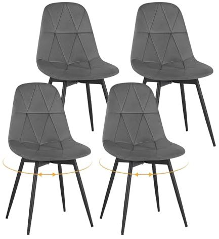 Lestarain Lot de 4 Chaises Salle à Manger, Chaises Pivotantes, en Velours, avec Assise Rembourrée, Design Ergonomique, pour Salon/Salle à Manger/Chambre, Gris foncé