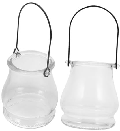 SOLUSTRE 2stücke Glas Hängender Teelichthalter Mit Griff Transparent Klein Stabil Sicher Diy Wohnraum Deko Für Hochzeit Party Esszimmer Schlafzimmer