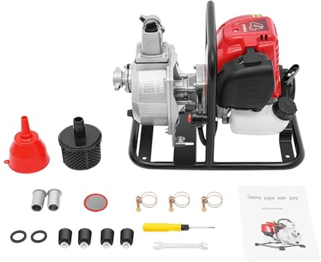 4-takts bensinvattenpump, 1,2 kW, 38 cc, smutsvattenpump, dammpump, trädgårdspump, dränkbar pump, smutsvatten, vattentransportpump med 0,91 L oljetank, 135 l/min för bevattning, landskapsarkitektur