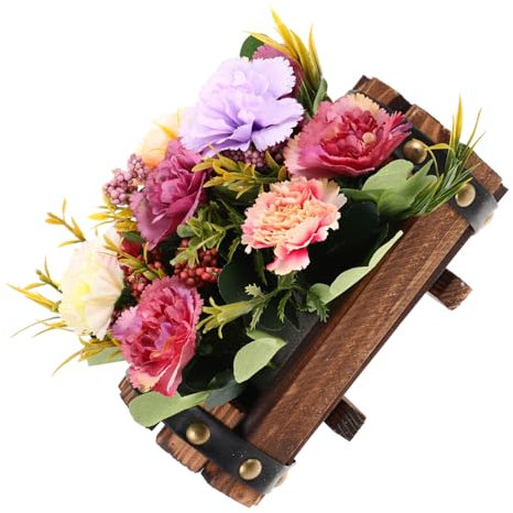 Toyvian 1 Set Fioriera in legno artificiale vaso di fiori d'epoca piccolo arredamento retrò vaso per piante a forma di botte fiori finti con vaso di fiori di legno