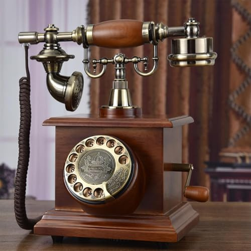 Retro roterande telefoner i trä för fast telefon med hög mekanisk ringsignal vintage sladdtelefon med omringning gammal telefon för kök hemskola hotell kontor, röd