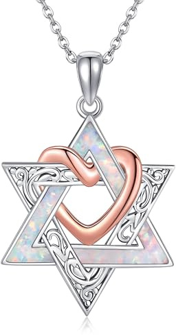 ONEFINITY Davidstjärna kedja sterlingsilver opal tusensköna stjärna hänge halsband judiska smycken presenter för kvinnor kvinnor mödrar