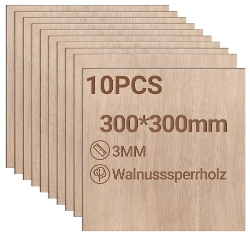 Jiubiaz Tablero de madera contrachapada de 3 mm, 300 x 300 mm, 10 unidades, madera de nogal, corte para manualidades, madera para modelismo, grabado láser, grabado láser, madera, pintura al óleo