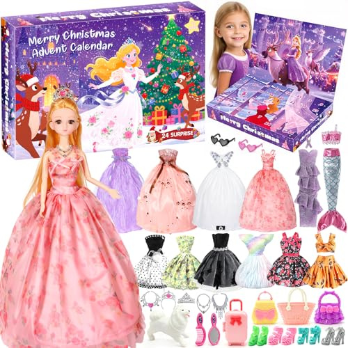 NLMWTI Calendario de Adviento 2025 para Niñas, Juguete para la Cuenta Atrás de Navidad con 24 Sorpresas, El Set Incluye Muñecas, Ropa y Accesorios - Regalos Cumpleaños & Navidad 3 4 5 6 7 Niñas