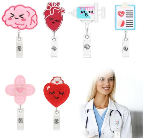 GXGM 6 Stück Ausweishalter Krankenschwester, Teleskopschnalle Kartenhalter, Kreative Abzeichen, Unisex