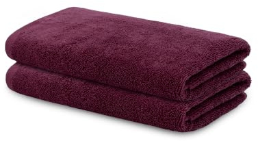 LOOKS BY WOLFGANG JOOP 2X Gästehandtuch 30x50 cm – 100% Baumwolle Doppelpack Luxus Gästehandtücher mit Aufhänger & Logostick, 2er Set Gästetuch Burgundy