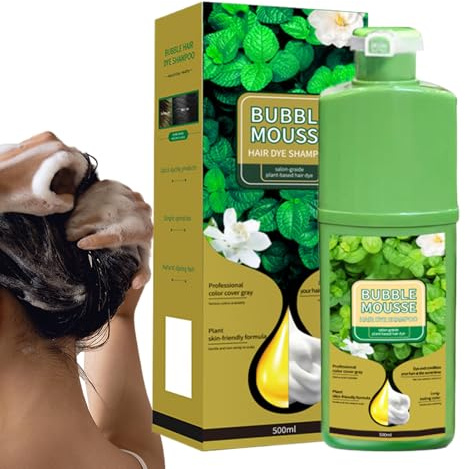 Foam Hair Dye, Bubble Mousse Shampoo, 500ml Natural Hair Mousse, Gray Hairs Coloring Mousses, Long Lasting Plant Dying Mousses, for Men Women Home Salon Daily Bathroom Travel