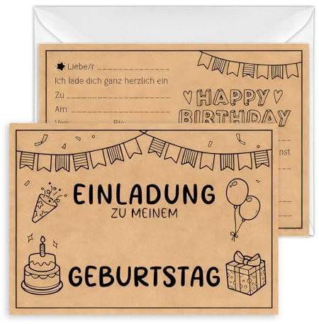 Lufdegim 15 Einladungskarten Set mit 15 Briefumschlägen, 14.8 x10.5cm Karten aus Kraftpapier, Selbstgestalten für Kindergeburtstag, Geburtstagseinladungen, Partyeinladungen