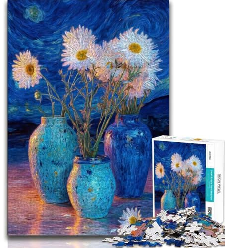 Puzzle 1000 pièces pour Adolescents Cadeau Trois vases avec Marguerites Blanches Puzzle 1000 pièces Staycation Kill Time avec pièces entièrement emboîtables de Formes aléatoires 38x26cm
