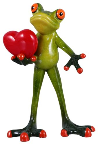 DEARMAMY Frosch Gartenfigur mit Herz - Wetterfeste Froschfigur aus Kunstharz, Lustige Frosch Statue & Skulptur für Garten, Balkon, Terrasse, Wohnzimmer & Büro Dekoration, Niedliche Geschenkidee