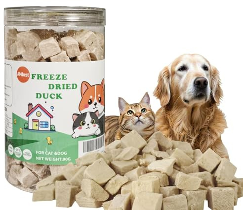 Freeze Dried Duck Raw Cat and Dog Treats 90g, 100% Healthy Single Ingredient Duck Breast Cube High Protein Weight Control Traing Treats for Small Dogs Cats Food(Medium-Sized Cube 12mm)