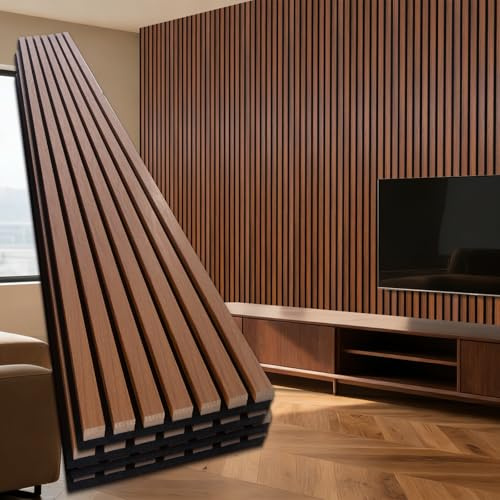 Yuzzy 4 Pack Wood Panels for Wall, 94.5 x 11 Acoustic Wood Slat Wall Panel for Interior Wall Decor & Noise Reduction, Soundproof Panel & Sound Absorbing Panels - Teak
