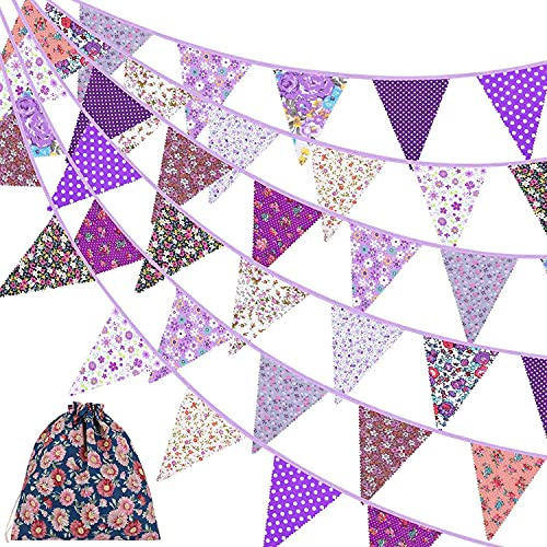 Yarryuter 40 Feet Fabric Bunting Banner Vintage Bunting Floral Pennants Triple-cornered Flags for Birthday Wedding Party