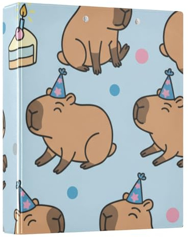 Capybara - Raccoglitore a 3 anelli per torte di compleanno, 3,8 cm, rotondo, contiene 200 documenti, per casa, scuola, ufficio