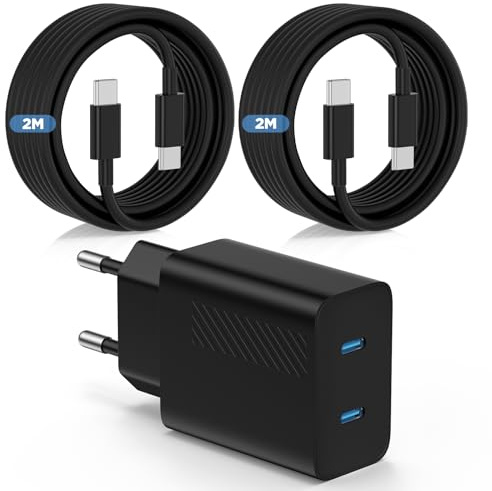 45W USB C Chargeur Rapide pour iPhone 17 16 15 Pro Max, 2-Port Chargeur Usbc avec 2M+2M Câble USB C vers USB C pour Samsung Galaxy S26/S25/S24 Ultra/S23+/S22 Plus/S21/S20/Note 20/10