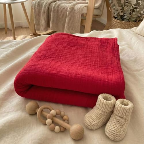 Linnie's Rotes Geburtstuch 90x90 cm, 100% Bio-Baumwolle, Doppellagig Musselin und Waffelpiqué, Babydecke für Neugeborene - Gebärmutter Effekt/Hebammen TIPP Erstausstattung