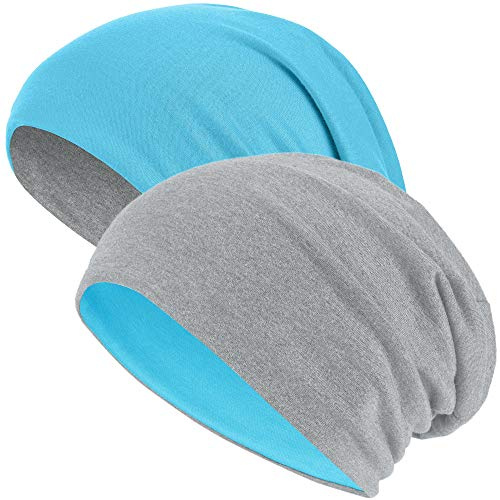 Hatstar 2in1 Wende-Beanie, Reversible Slouch Beanie für Damen & Herren, Hellgrau/Türkis, Jersey Mütze aus Baumwoll-Mix, One Size, atmungsaktiv & bequem, Übergangsmütze, 30°C waschbar