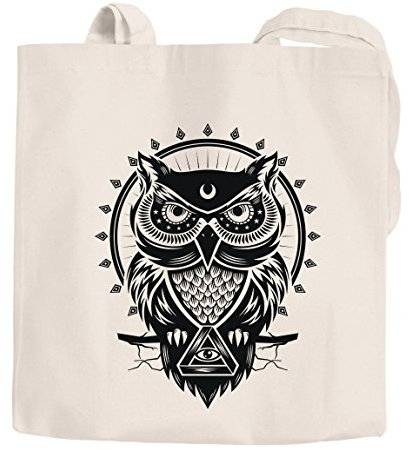 Autiga Jutebeutel coole Eule Owl Baumwolltasche Stoffbeutel natur 2 lange Henkel