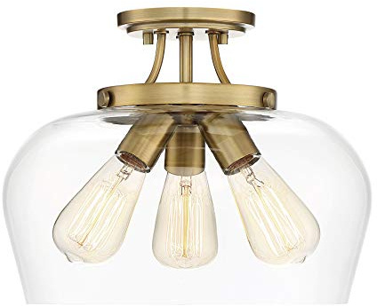 Savoy House 6-4035-3-322 Octave Bohemian Clear Glass Semi-Flush, 3-Light 180 Total Watts, 11 H x 13 W, Warm Brass