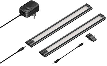 ledscom.de LED Unterbau-Leuchte SIRIS schwarz matt, flach, je 30cm, je 368lm, warm-weiß, 2er Set