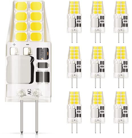 DiCUNO G4 LED Lampe 2W ersetzt für 20W Halogenbirne, Kaltweiß 6000K, 230lm Birne, CRI82, 12V AC/DC, nicht Dimmbar G4 LED Leuchtmittel, kein Stroboskopeffekt, 10er Pack