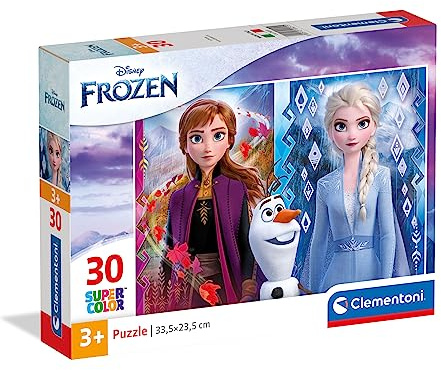 Clementoni 20251 Supercolor Frozen 2 – Puzzle 30 Teile ab 3 Jahren, buntes Kinderpuzzle mit besonderer Leuchtkraft & Farbintensität, Geschicklichkeitsspiel für Kinder