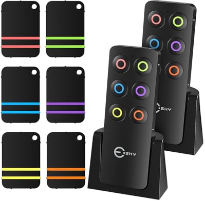 Esky Key Finder, Remote Finder Locator with Sound 85dB, 2 Transmitters and 6 Slim Receivers, Wallet Tracker Key Finders Trackers, Remote Item Finder Beeper Tags for Finding Wallets Gifts for Men