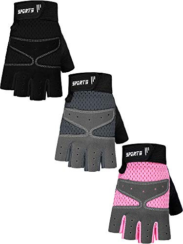 SATINIOR 3 Pairs Kids Half Finger Gloves Non Slip Gel Biking Adjustable Gymnastics Gloves for Girls Boys(Normal Style,7-13 Years)